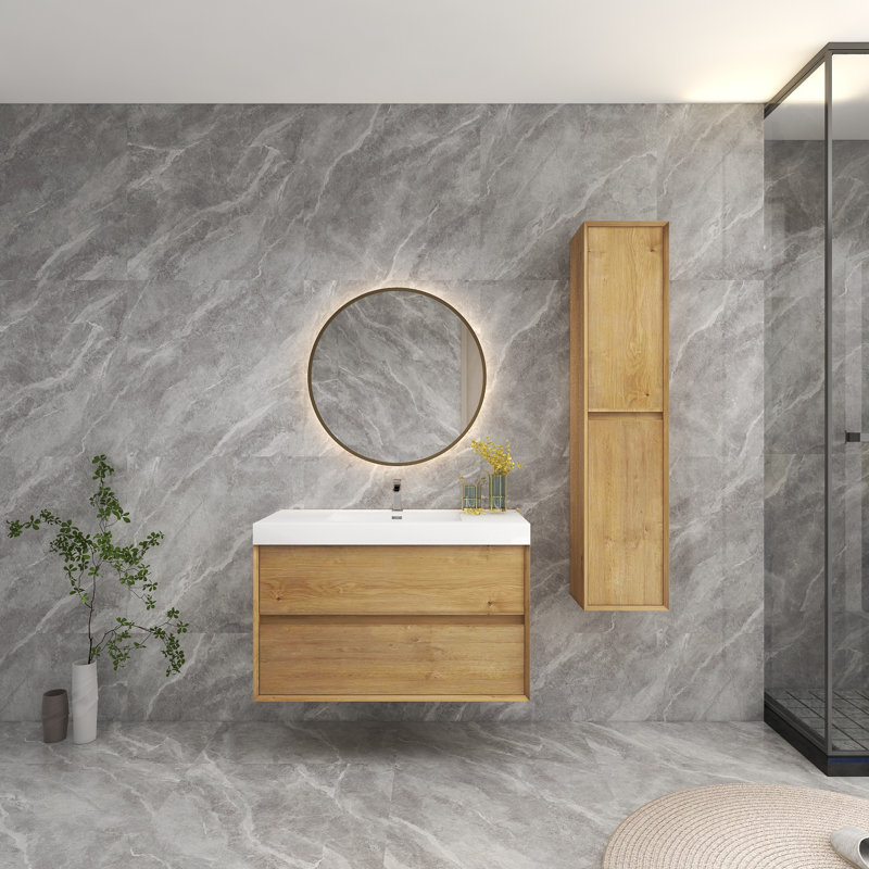 Lords 41.7'' Single Bathroom Vanity with Acrylic Top, White Oak