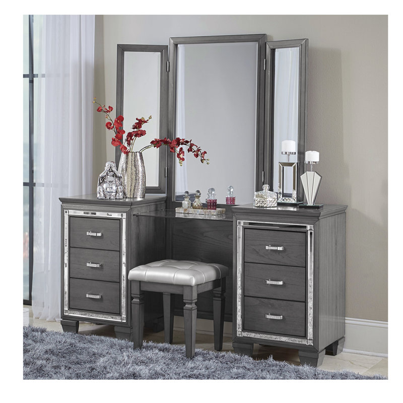 Tabouret de coiffeuse 1 pièce Modern Glam, Gris