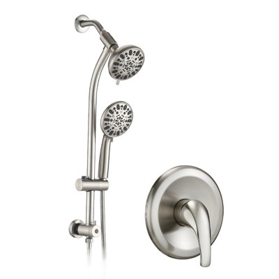 7-Setting Shower - Stainless Steel Slide Bar , 5" Abs Showerhead, 1.8 Gpm, Dual Head, Wall Mounted 7 Function Mounted, , Drill-