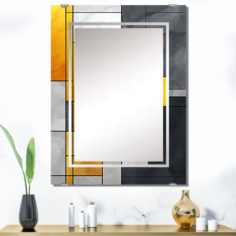 Jaune et gris Fusion géométrique I - Miroir mural abstrait géométrique MIR137555, 40 po x 30 po