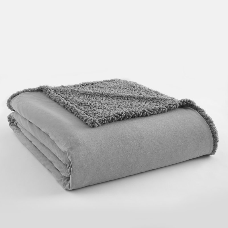 Micro Flannel ®  Reverse to Sherpa Blanket, Greystone, Full/Queen (90" W x 90" L)