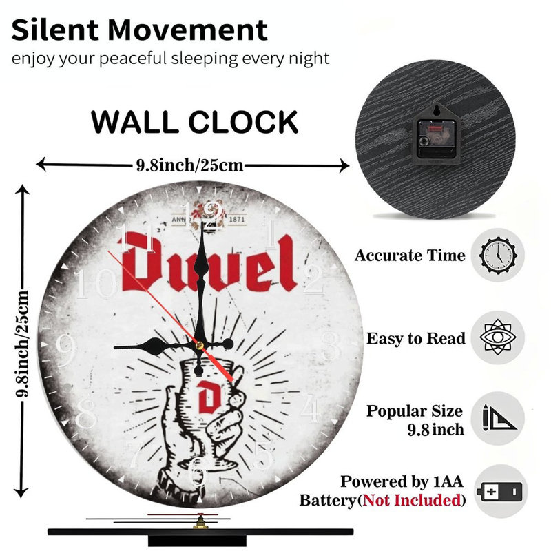 Horloge murale en bois 10 po, mouvement silencieux, à piles (piles AA non incluses), décor artistique, parfait pour les décorations