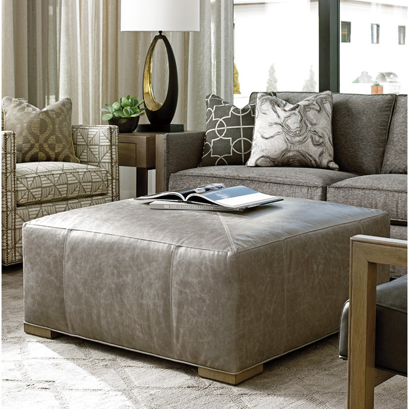 Shadow Play Melina Leather Ottoman, Gray Leather