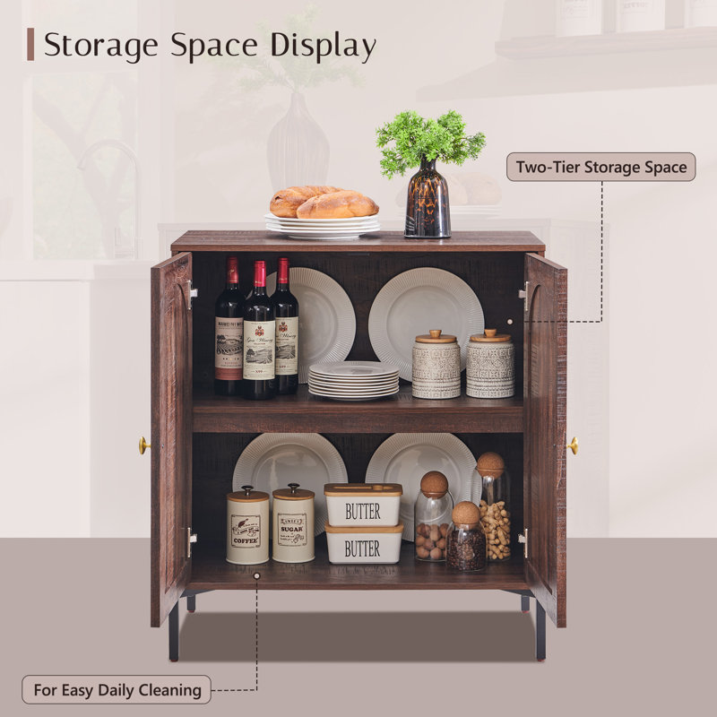Buffet moderne cannelé avec rangement, Brun, Three pieces, H 34 po x l 92,64 po x P 15,75 po