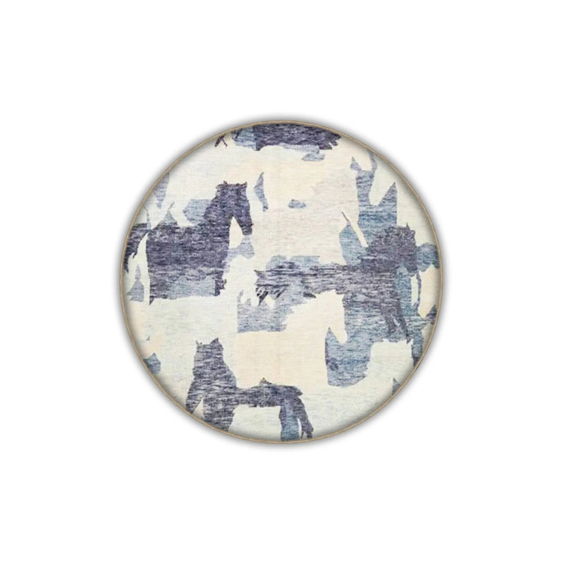 Blue Beige Themed Abstract Horse Patterned Modern Decorative Carpet, Runner 2'6" x 9'11"