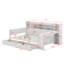 Lit de jour double en bois avec tablettes de rangement, lit multifonctionnel avec 2 tiroirs de rangement et bureau d'étude-114404364