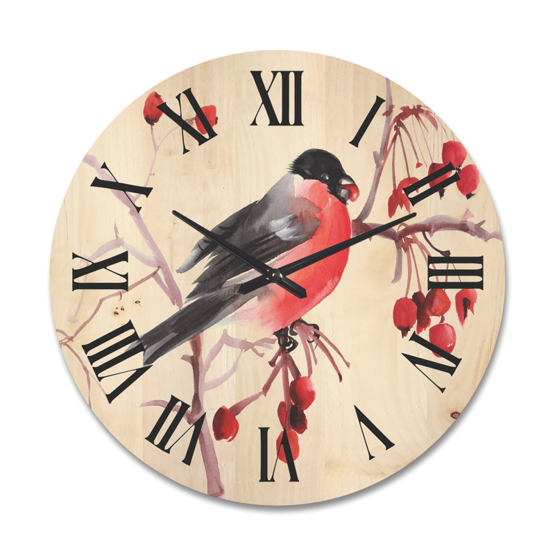 Horloge murale bouvreuil sur une branche, Très grand