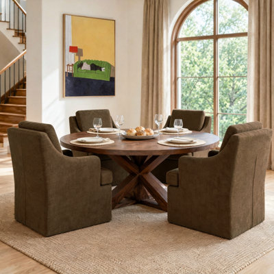 Upholstered Chenille Dining Chair with Curved Back and Armrests (Set of 4)