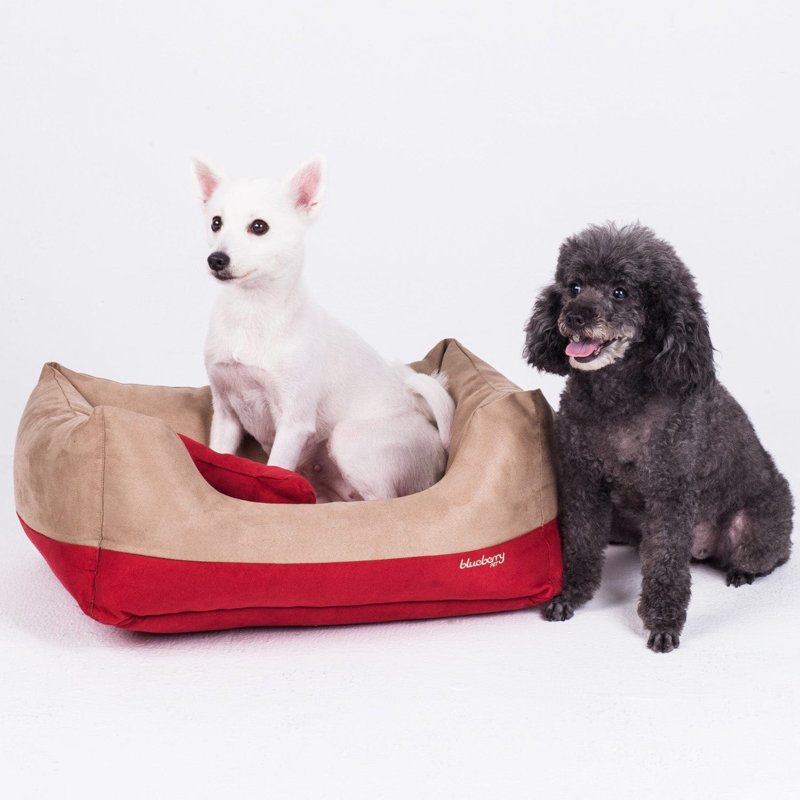 Small Tango Red and Champagne Beige Microsuede Chew Resistant Dog Bed