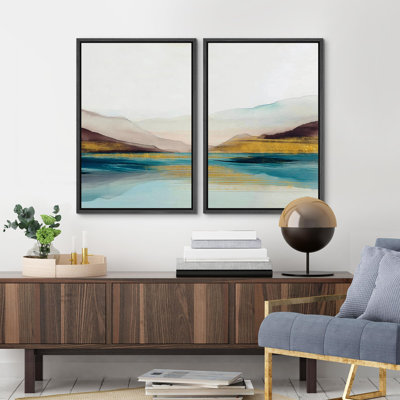 «Mid-Century Modern Brown Abstract Polygon», 2 pièces sur toile