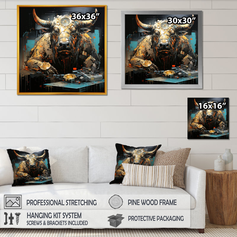 Mystic Majestic Taurus I - Bétail, art mural, Toile tendue, H 16 po x l 16 po x P 1 po