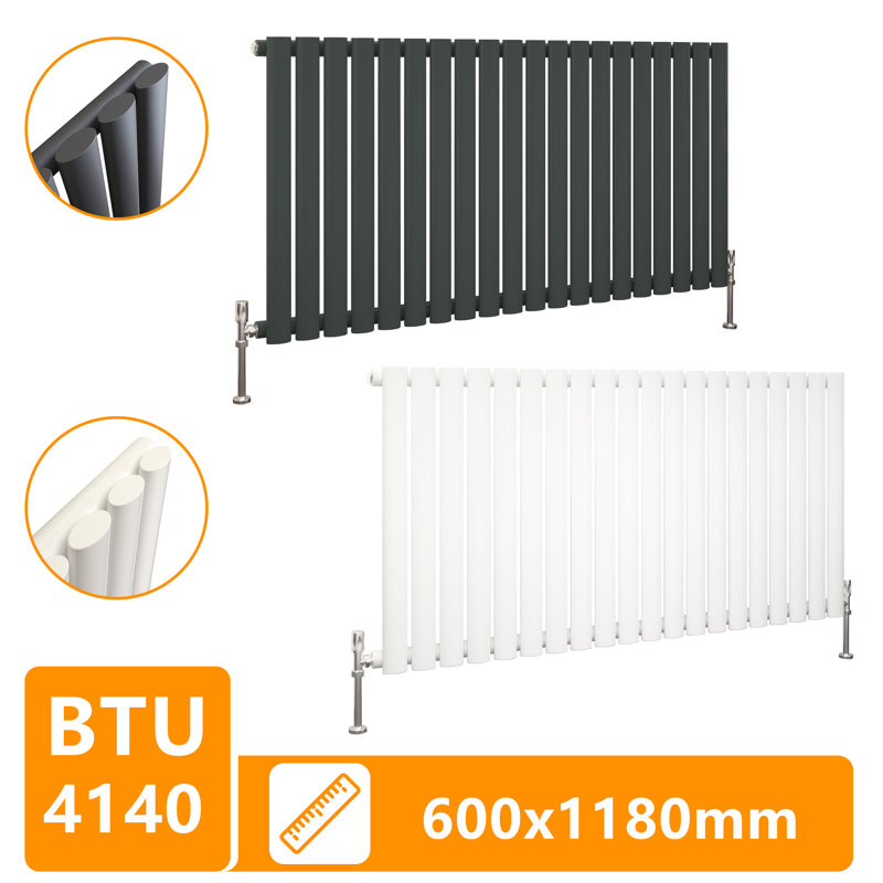Horizontal Oval Panel Radiators, 60cm H x 118cm W x 5.6cm D, White
