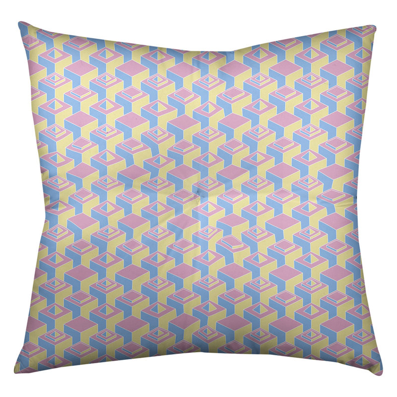 Coussin de sol classique de gratte-ciels, 30 po x 30 po, Bleu/rose/jaune