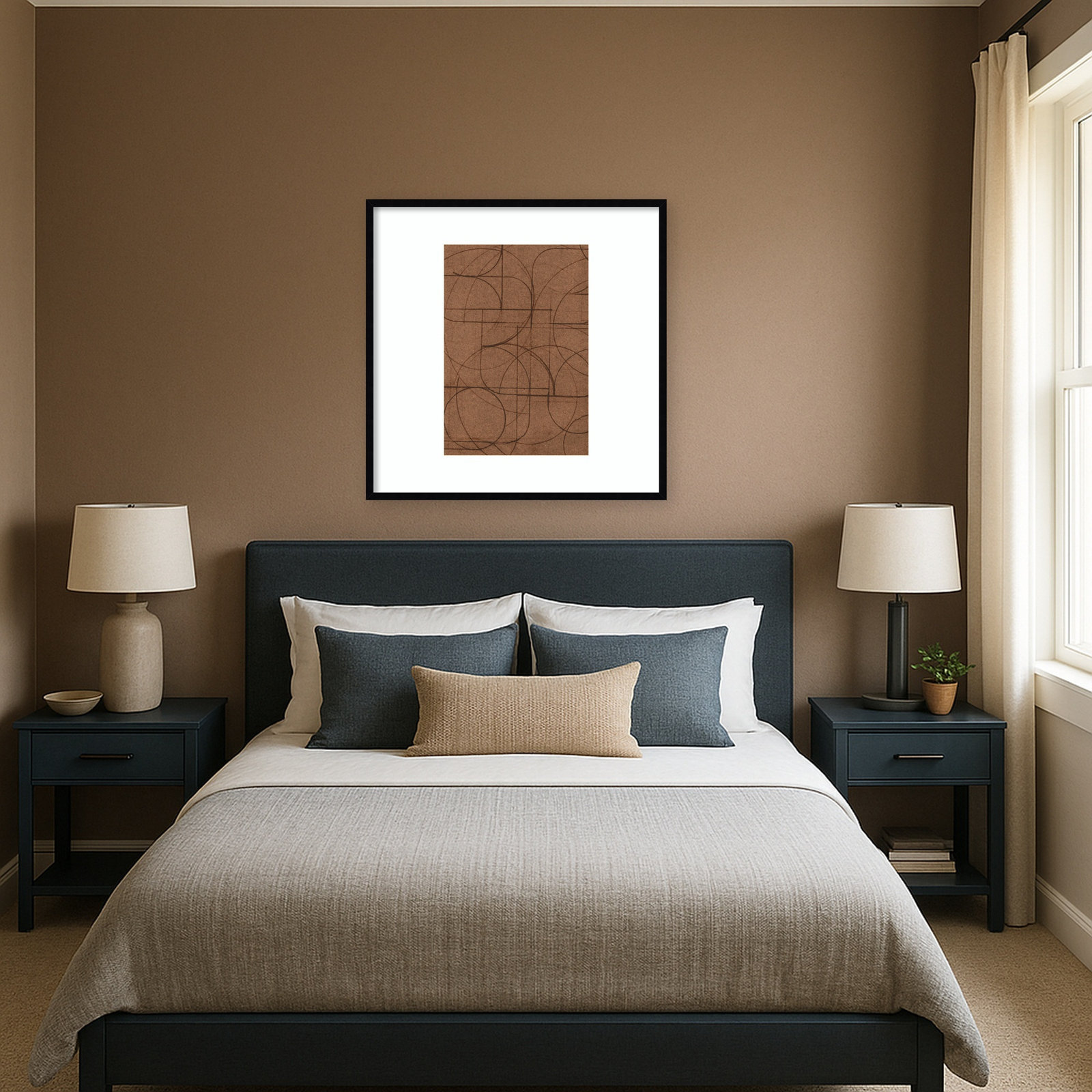 Curved 1 Print by Dan Hobday, 33" H x 33" W, Svelte Noir Black Framed Print with Mat