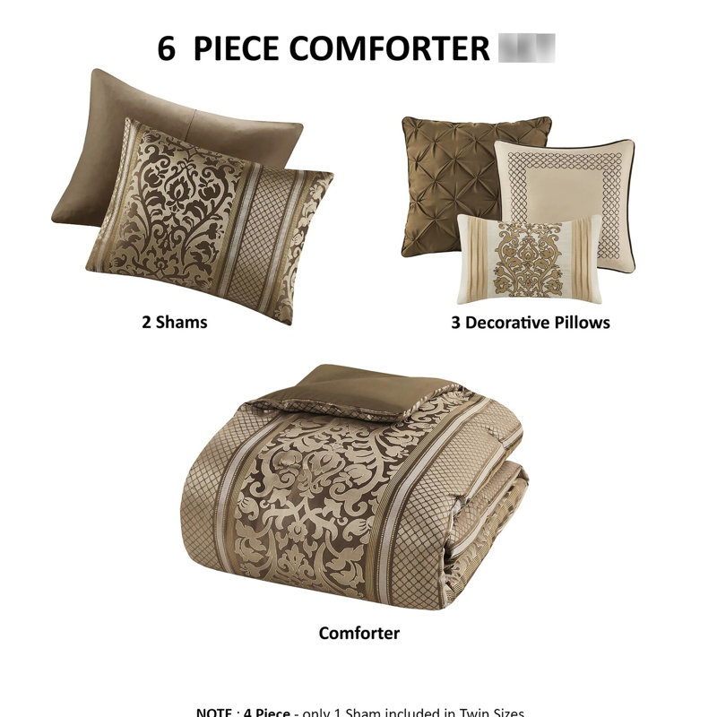 Full/queen 6 Piece Comforter With Throw Pillows - , Leaf Design, , Proof Bedding , , Washable