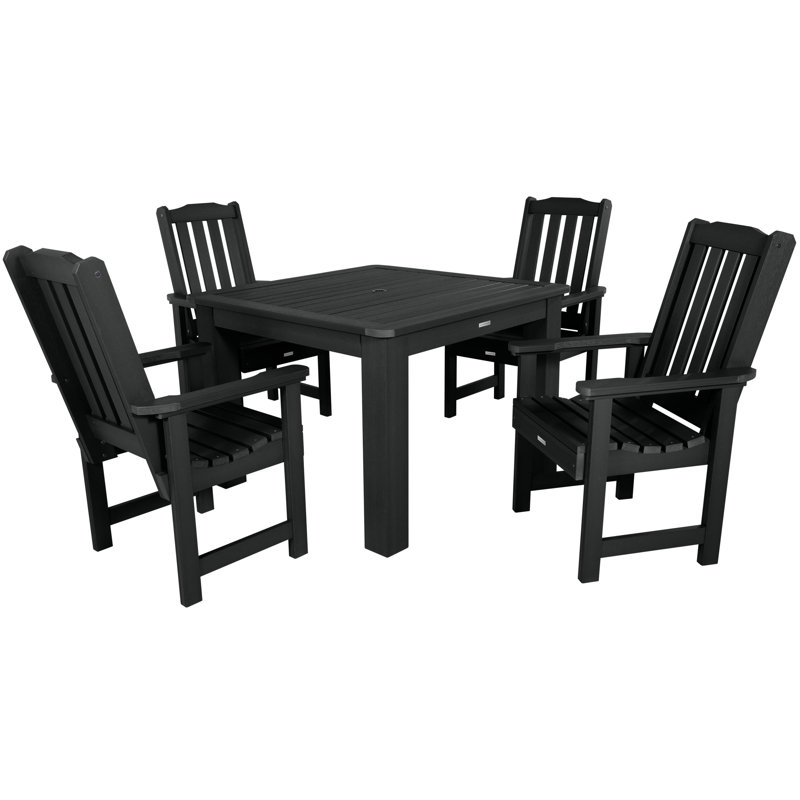Ensemble repas extérieur carré à hauteur de comptoir 42 personnes 4 personnes Arbnora, 42 x 42 x 30, Noir
