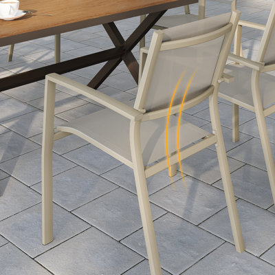 Stemple Aluminum Stacking Patio Dining Armchair, Easy Assembly