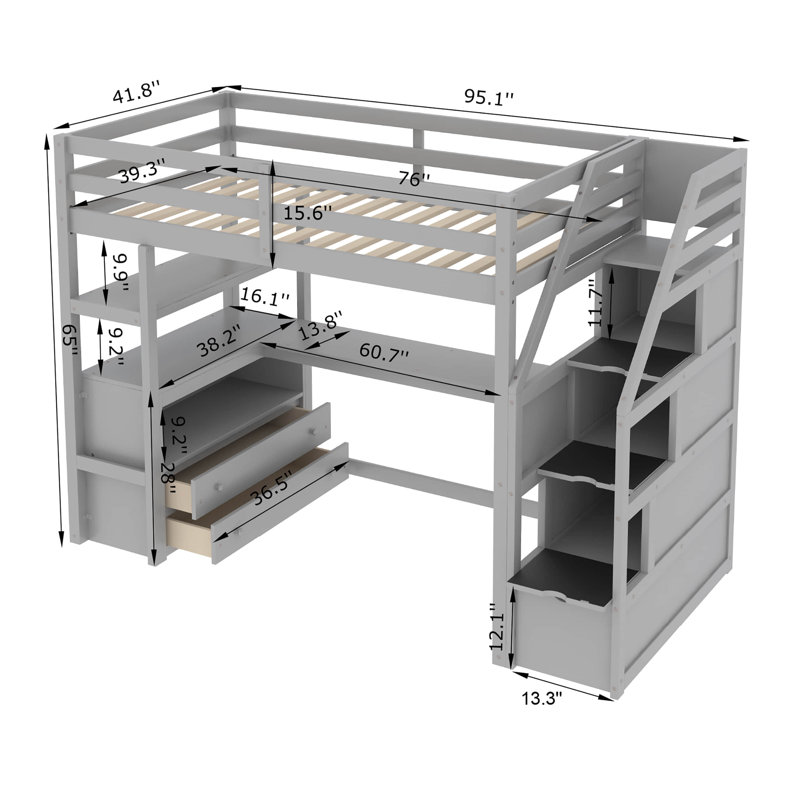 Harriet Bee Harvi Kids Twin Loft Bed with Drawers | Wayfair