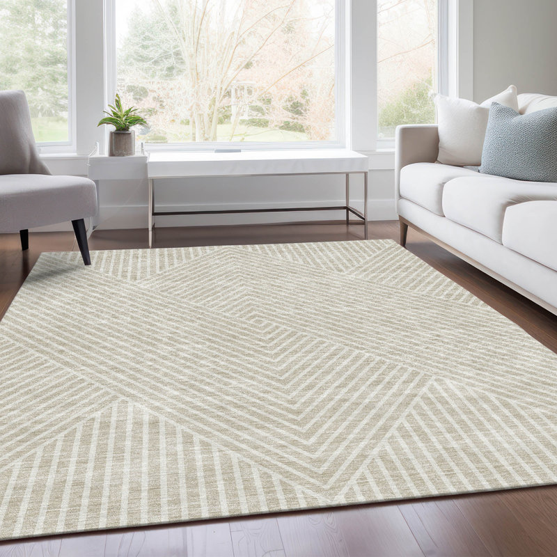 Premium Machine Washable Prisco Beige Rug, Rectangle 9' x 12'