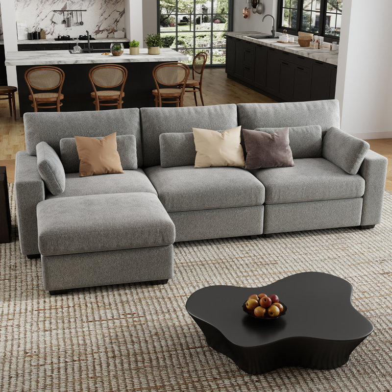 Canapé modulaire simple 113 po 3 places avec repose-pieds en mousse haute densité Simple Modern, 3, Gris