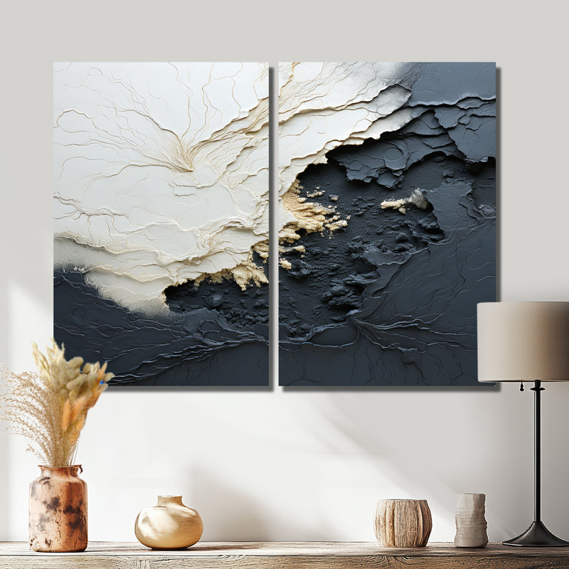 Minimalisme, peinture noire et blanche Wave III - crème, impressions sur toile côtières, 2 pièces, H 36 po x l 48 po