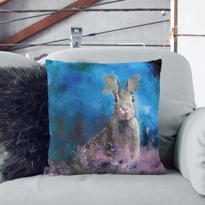 Curious Hare In Abstract Square Throw Cushion