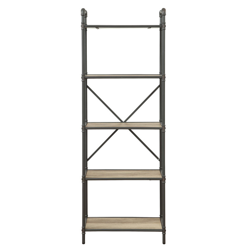 Bibliothèque chêne antique et gris sable, (5 tablettes) H 63,5 po x l 26,5 po x P 14,5 po