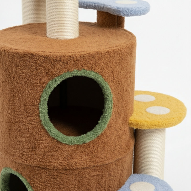 Arbre à chat champignon avec grand condo et échelle plateforme