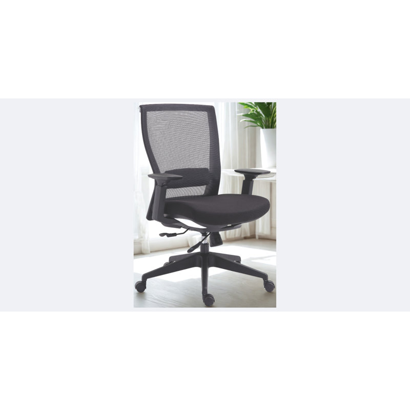Chaise de bureau ergonomique à dossier en filet Mia avec accoudoirs et soutien lombaire réglables, Noir, Tissu
