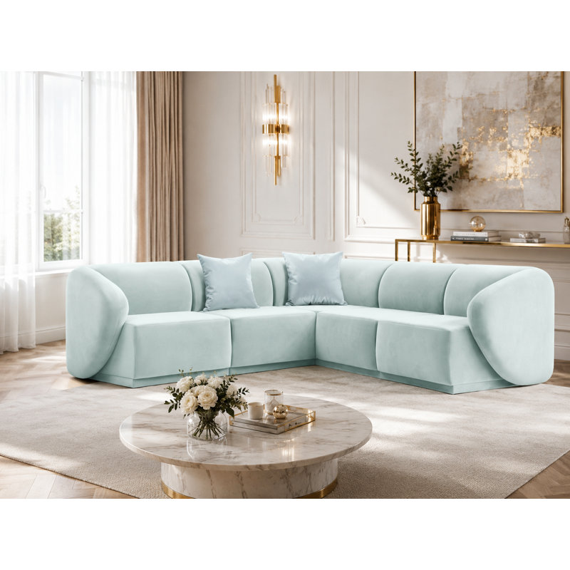5 Seater Velvet Sofa & Chaise, Blue Velvet