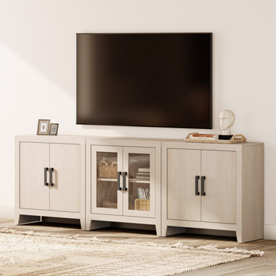 Farmhouse TV Stand For Tvs Up To 85 Inch, 3-Piece Modular Entertainment Center With Glass And Wood Doors,  Media Console For Living Room, Bedroom, Hom by Latitude Run