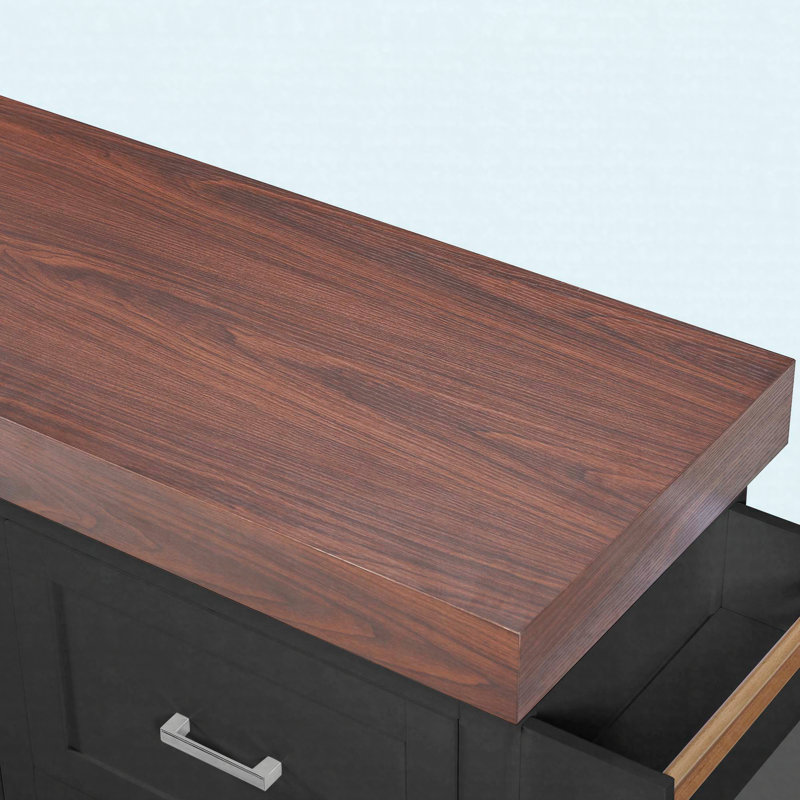 53" Large Kitchen Island with 3.5" Thick Desktop, Spice and Towel Racks, Rolling Kitchen Island with Storage on 5 Wheels, 2 Extra-large Drawers, for Home, Kitchen, Dining Room