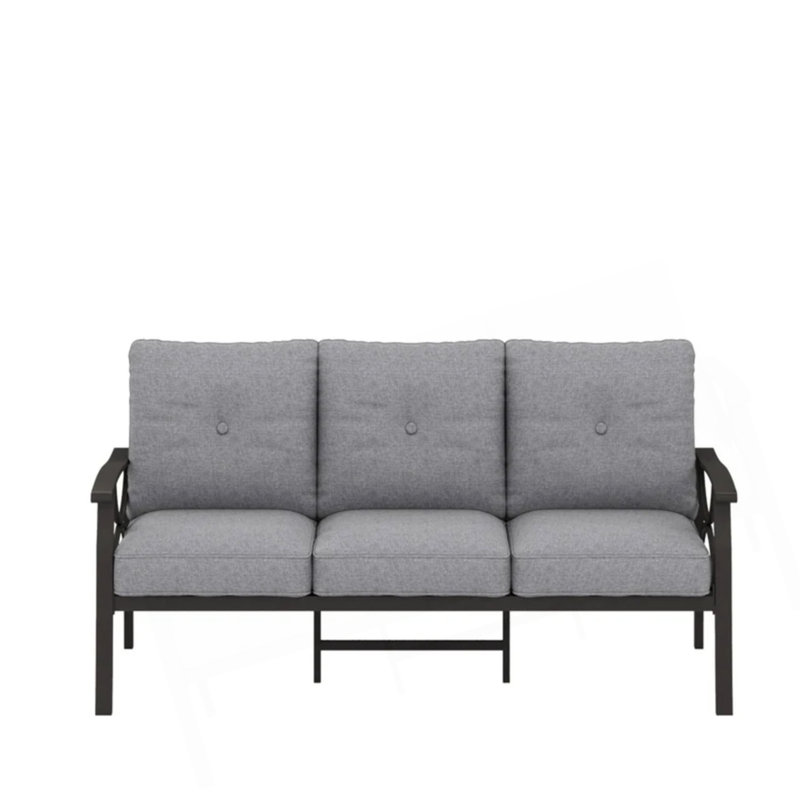 70" All-Weather Metal 3-Seat Patio Sofa, Gray+ khaki, Gray+ khaki