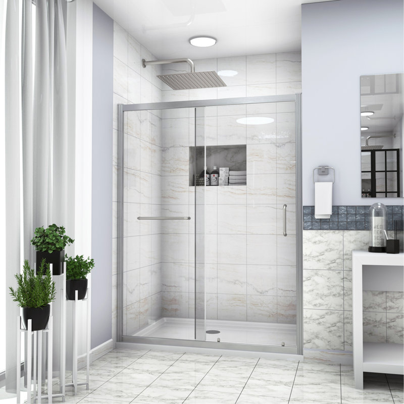 Shower Door 48" W X 72"H Single Sliding Bypass Shower Enclosure, , Brushed Nickel