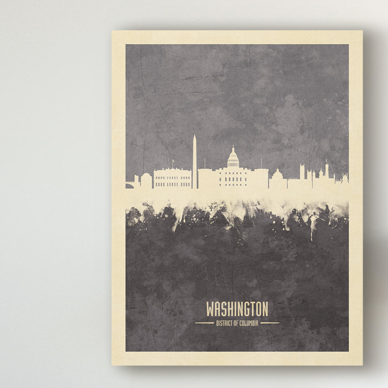 « washington dc horizon gris », impression sur toile tendue, H 19 po x l 14 po x P 2 po