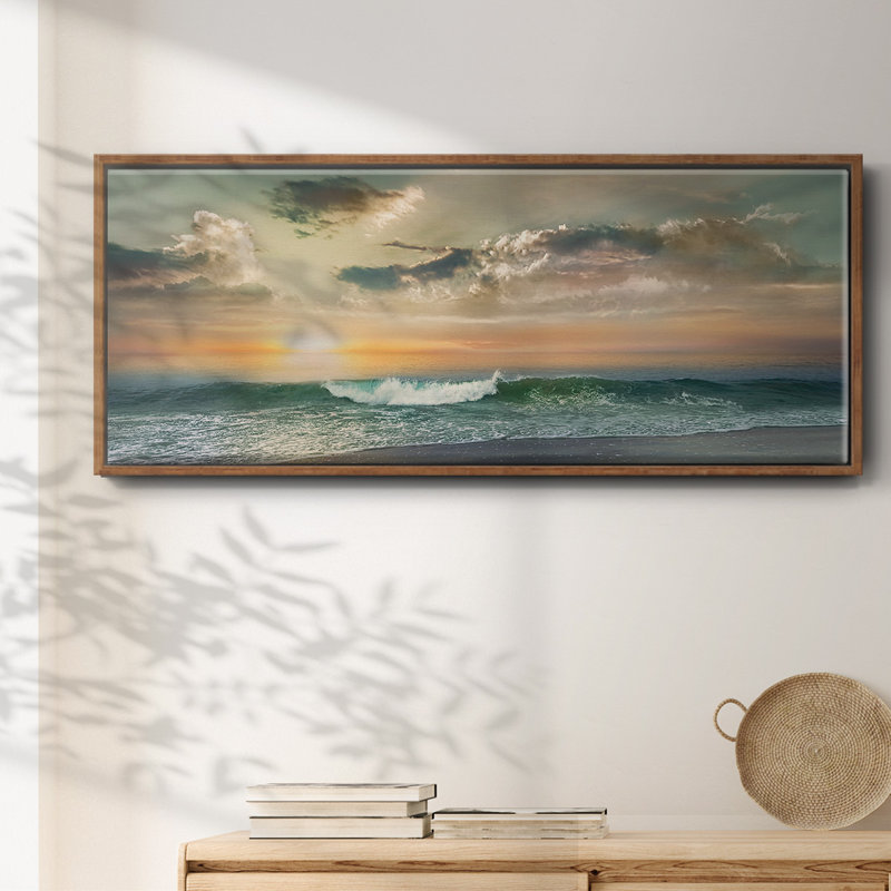 Sundown, peinture sur toile encadrée, H 20 po x l 50 po, Noyer