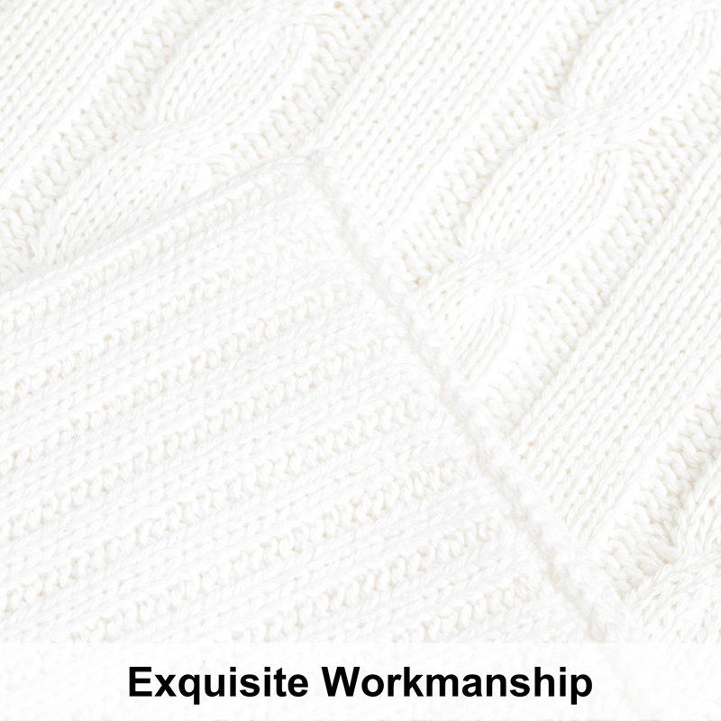 Couverture en coton tricoté , Blanc, L 80 po x l 60 po