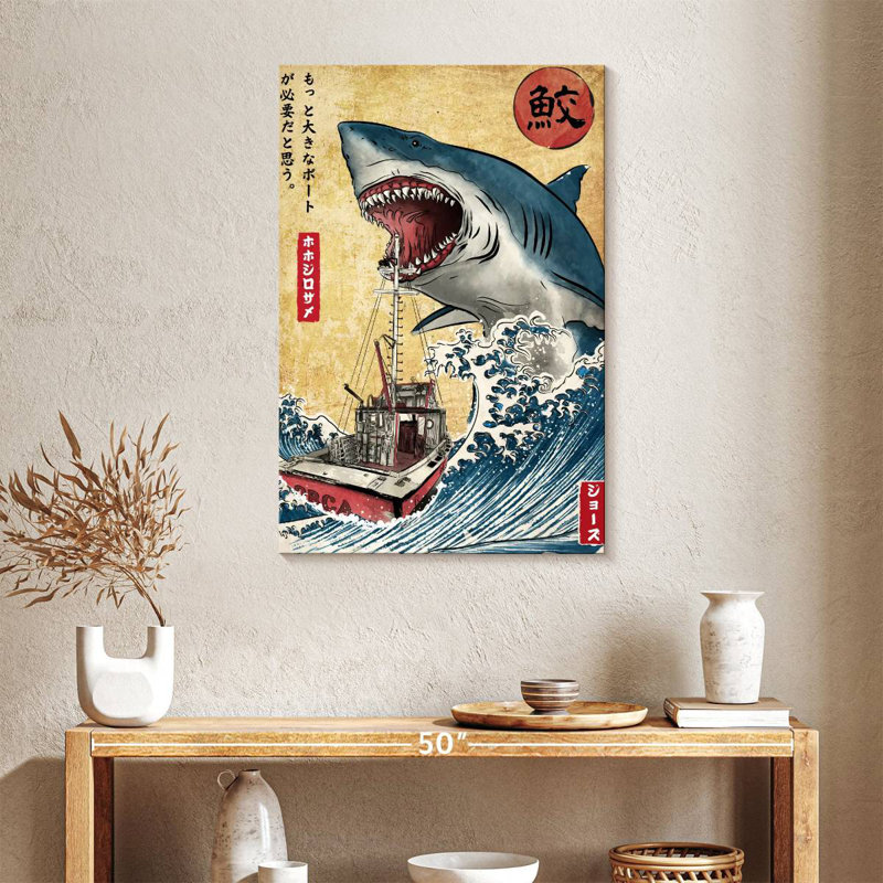Brampt Hunting The Shark In Japan, 36" H x 24" W