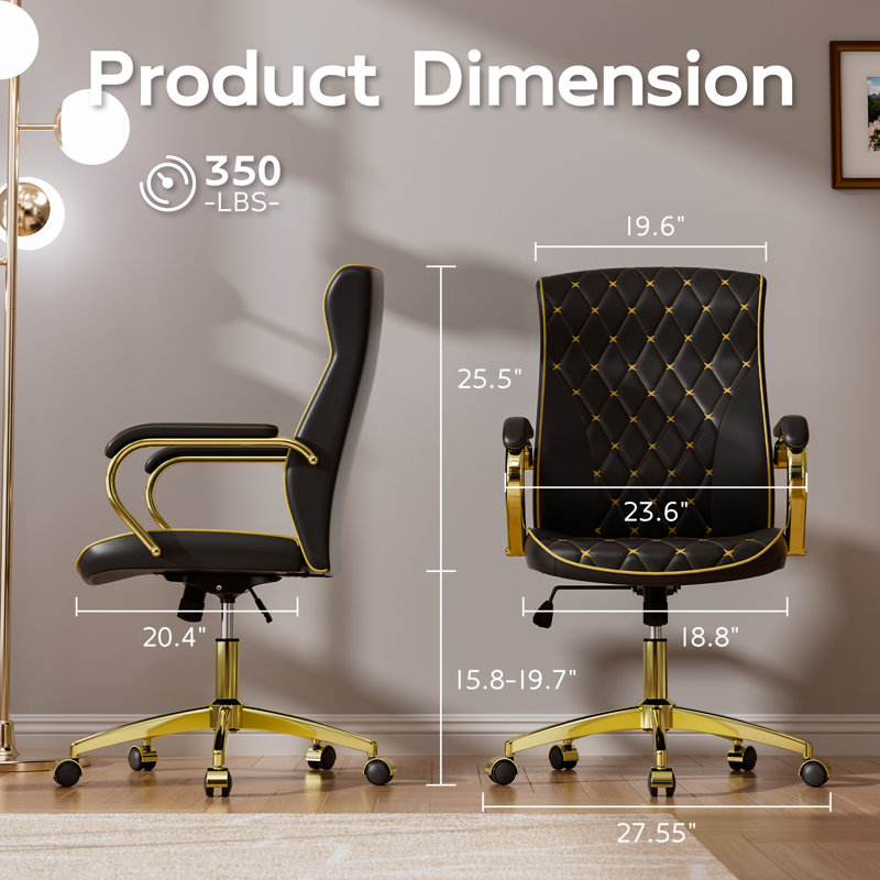 Strathcona Leather Office Chair with Wheels, Ergonomic Office Chair with Lumbar Support, Black