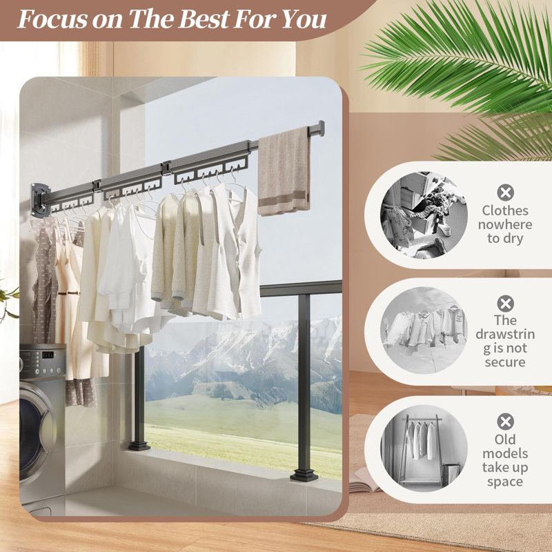 Clothes Drying Racks Wall Mounted, Foldable, Space-Saving Laundry Solution, Gray