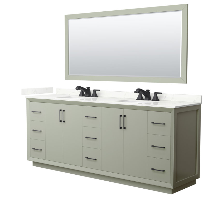 Strada 84'' W Double Vanity, Giotto Quartz, Light Green, Giotto Quartz