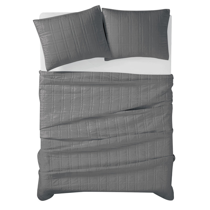 Gray Full Microfiber Reversible Quilt Set