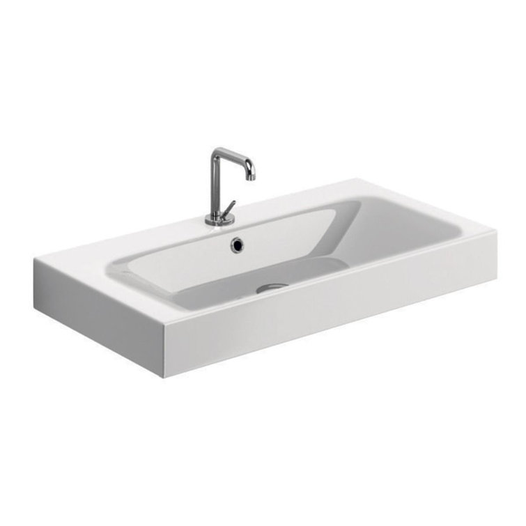 WS Bath Collections Cento 17.7'' White Ceramic Rectangular Bathroom Sink with Overflow