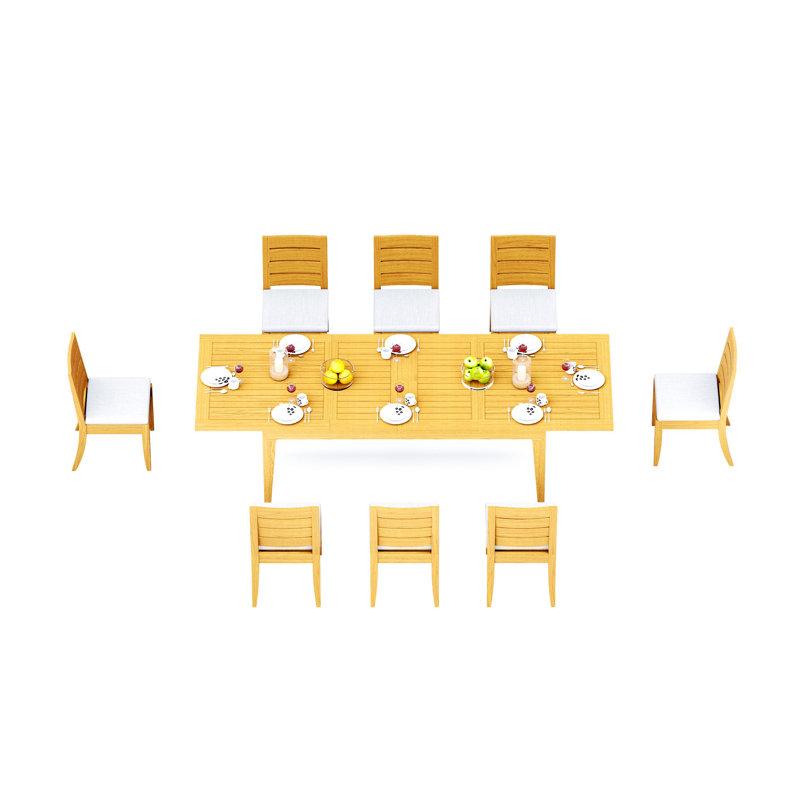 10 Seats 11 Pcs Grade-A Teak Wood Dining Set: 122" Caranas Double Extension Rectangle Table And 10 Atnas  Armless Chairs #11AT2900