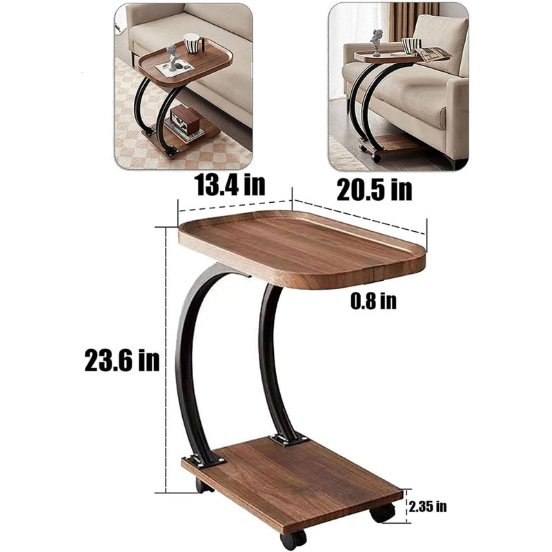 Rolling Rustic Brown Mobile Side End Table With Wheels
