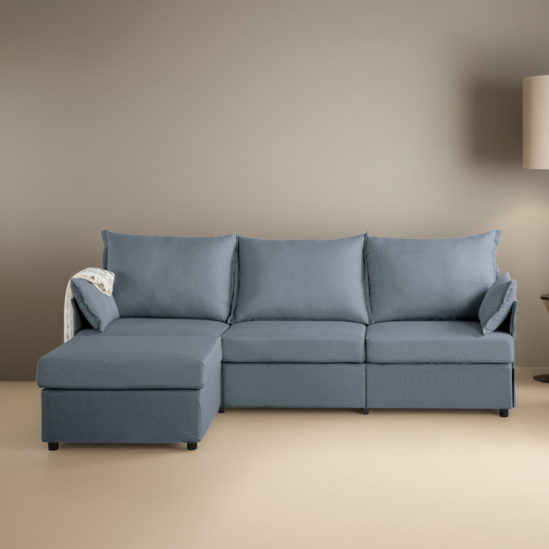 Canapé modulaire réversible 93,72 po avec repose-pieds pour salon, Polyester gris foncé