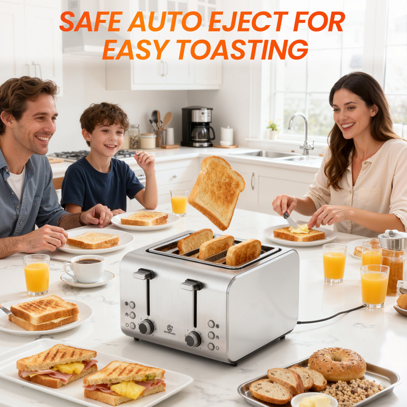 SUPERLEX 4-Slice Toaster 1600W Brushed Stainless Steel with Wide Slots | 7 Browning Settings, Defrost, Reheat & Cancel Functions, Removable Crumb Tray for Bread, Baguette & Artisan Loaf, Silver