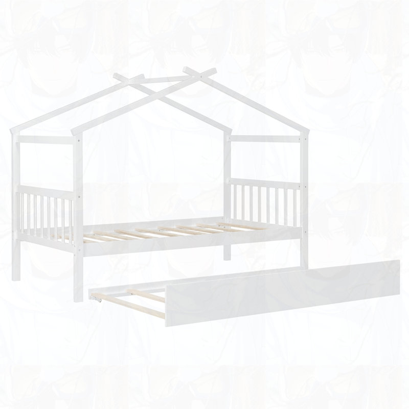 Lit en bois avec lit gigogne simple, Simple, Blanc