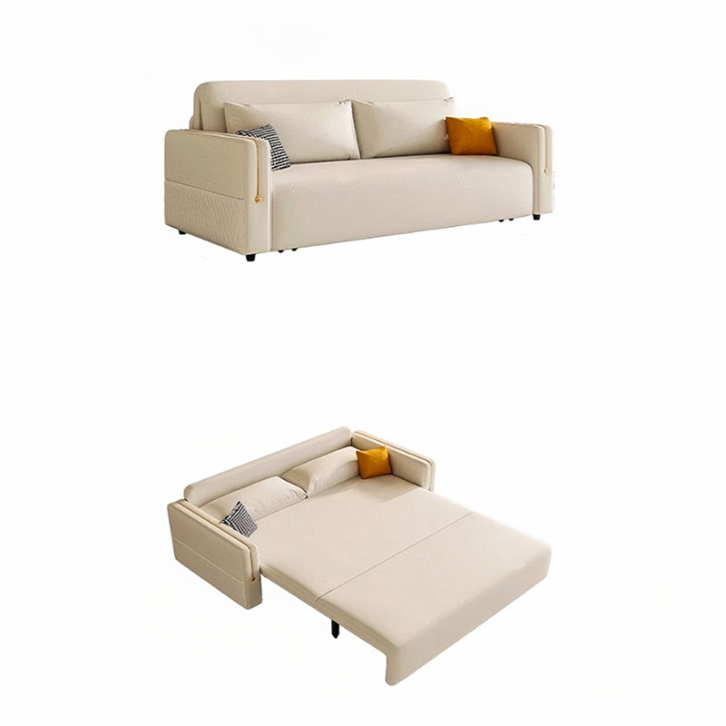 Canapé-lit blanc en cuir griffé avec coussins, H 35,04 po x l 80,71 po x P 41,34 po