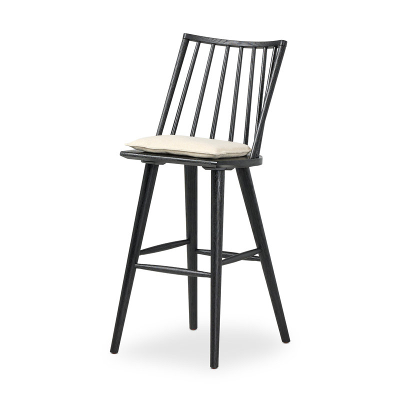 Lewis Windsor Stool With Cushion-Sandy Oak-Counter, Counter Stool (25.02” Seat Height), Black Oak